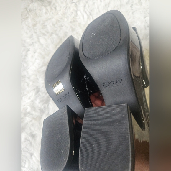 DKNY Glossy Black Mules with Silver Accents - Picture 6 of 7